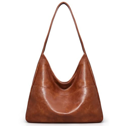 Hobo Bags for Women Leather Shoulder Bag Slouchy Purse Daily Use | Everyday purse, Soft Leather Tote Handbag, Fit 11inch Pad, Key Clip, Widen Shoulder Strap, Inner Pockets, Commute,Travel - color: H1-brown