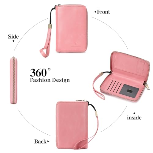RFID Blocking Passport Holder for Wallet,with Zipper Travel Wallet Credit Cards Case Women Men Passport Cover Wallet - color: Light Pink