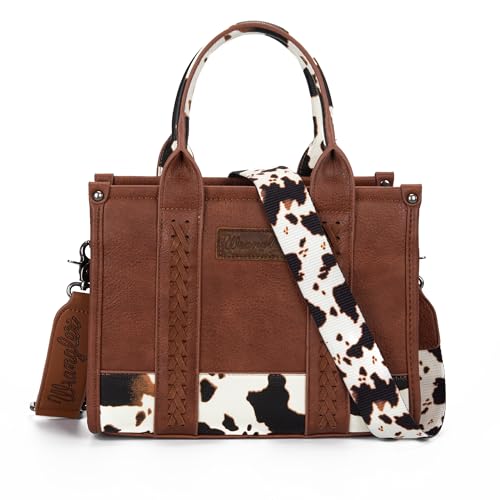 Wrangler Tote Bags for Women Top-handle Handbags and Purse for Women with Adjustable Strap - color: A-cow Print Brown