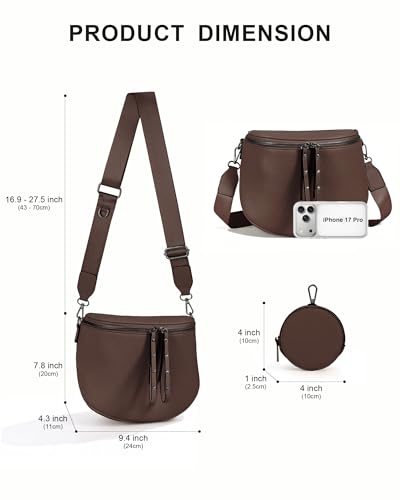 Crossbody Bags for Women, Large Vegan Leather Trendy Bum Bag - color: Chocolate Brown