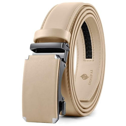 Men's Leather Ratchet Belt, 1 3/8" Wide, Cut-to-Fit - color: Beige, size: Belt Waist : 42‘’ to 48‘’ Adjustable