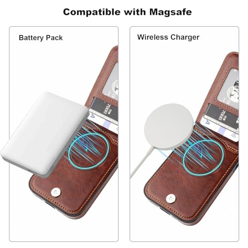 KIHUWEY for iPhone 17 Pro Wallet Case Card Holder for MagSafe, Brown - color: Magsafe for Brown