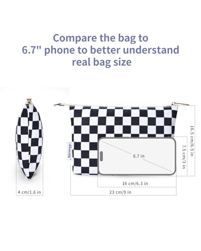 Narwey Small Checkered Makeup Bag for Purse Small Cosmetic Bag Women Travel Makeup Pouch Zipper Pouch (Black Checkerboard) - color: AB-Black Checkerboard