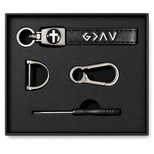 Christian Cross Leather Keychain for Men – Christian Gift for Dad Husband Son - color: Black 1 - Gift Box