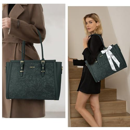 MOSISO Laptop Bag for Women, 15.6-16 inch PU Leather Tote Bag - color: Emerald Green, size: 16 inch