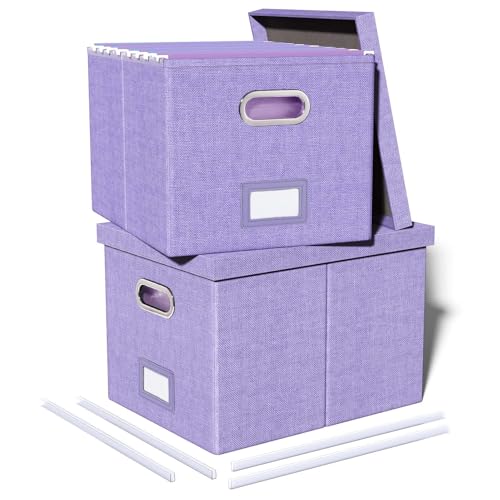 2 Pack File Storage Organizer, Filing Box, Portable File Box with Lid, Fit for Letter/Legal File Folder Storage, Document Organizer, Lavender - color: Lavender, size: 2 pack