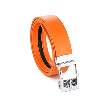 Gelante Genuine Leather Ratchet Dress Belt With Automatic Sliding Buckle - Minimalistic Style-Trim to Fit - color: Orange