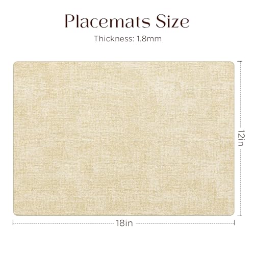 Newise Faux Leather Placemats Set of 6, Waterproof, 18''×12'', Beige | Heat Resistant Wipeable Table Mats, Dual-Sided Place Mats for Patry Kitchen Dinner - color: Beige