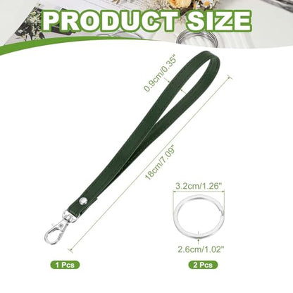 Wristlet Strap PU Leather Keychain Wristlet Lanyard Hand Strap Replacement with Rings Fit for Wallet Purse - color: Green/Silver