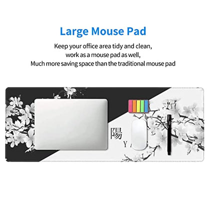 Japanese Large Gaming Mouse Pad, Cherry Blossom Pattern | Black and White Design XL Mousepad with Nonslip Rubber Base & Stitched Edges, Big Desk Mat for Keyboard-31.5x11.8 Inch - color: Japanese Black White Cherry Blossom, size: 31.5" x 11.8"