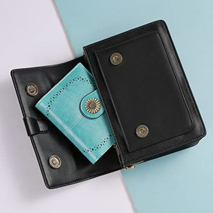 SENDEFN Small Womens Wallet Leather Bifold Card Holder RFID Blocking with Zipper Coin Pocket - color: 1-Wax-Blue-3