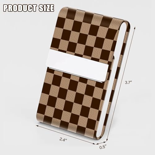 2Pack Leather Stainless Steel Business Card Holder, Metal Slim Business Card Case for Women or Men, Pocket Business Card Carrier with Prints, Magnetic Closure, RFID Blocking - color: Plaid-Brown