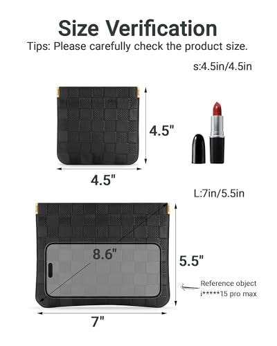 2 Pack Checkered Makeup Bag PU Leather Cosmetic Pouch Snap Closure | 7x5.5 & 4.5x4.5 Inch, Travel Daily Use, Coin Lipstick Holder, Purse Organizer, Stain-Resistant, 3 Colors - color: black
