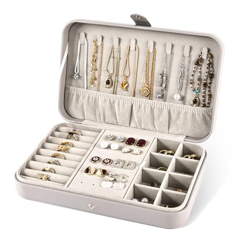 Greenfeather Jewelry Box, Jewelry Organizers and Storage Small Jewelry Boxes for Women Portable Jewelry Organizer Storage Holder Display for Ring Earrings Necklace(Gray) - color: Gray