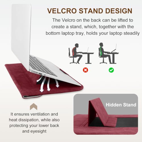 15-16 Inch Laptop Sleeve Case with Stand for MacBook Air 15 - Red | Leather Bag with Small Case Compatible with MacBook Pro 16/15 M5 M4 M3 M2 M1 Pro/Max, 15" Surface Laptop/HP Dell ASUS - color: Red, size: 15-16 Inch