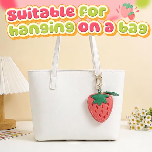 Cute Fruit Coin Purse Keychain, Mini Leather Bag Charms & Pouch Holder for Keys, Handbag, Backpack, Tote Kawaii Strawberry Lemon Charms Accessories Gift for Girls Women (WXC251204)