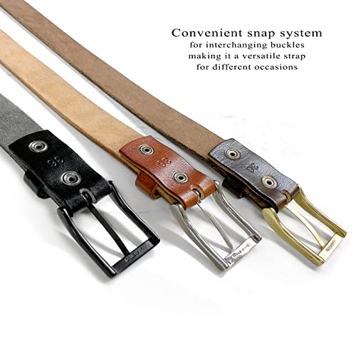 Men's Full Grain Genuine Leather One Piece Casual Dress Belt or Punk Star/Studded Jean Belt, 1-1/8"(30mm) wide - color: Black-black, size: 38