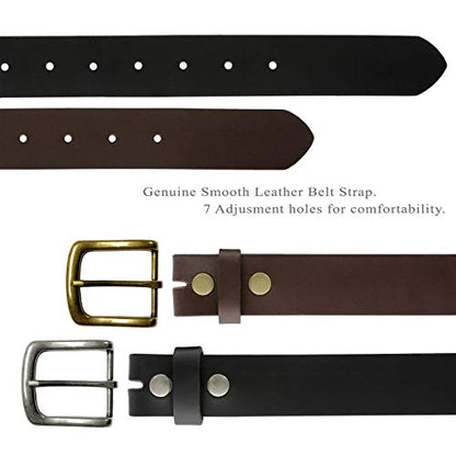 Genuine Full Grain Leather Belt Casual Jean Belt 1-1/4", 1-3/8", 1-1/2" Wide, Made In USA - color: 35mm-black, size: 46