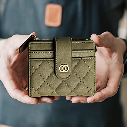 Avando Small Wallet For Women- Credit Card Holder Wallet For Women Girls- Zipper Small Bifold Wallet Mini Coin Purse With ID Window (Olive Green) - color: Olive Green