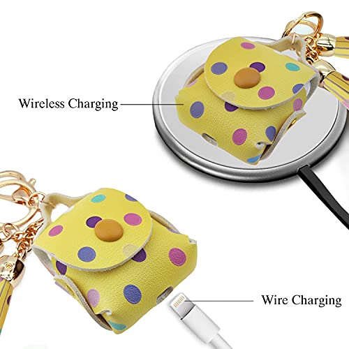 MODOS LOGICOS Charging Case Cover for Apple Air Pods, PU Leather Case with a Couple of Drooping Tassels for Apple AirPods 1/2 Charging Case - Yellow Dots - color: YellowDots(PU)