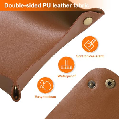 HARFINGTON 3pcs PU Leather Valet Tray Unisex Folding Mini Small Big Catchall Portable Entryway Table Nightstand Bedside Desk Tray for Key Wallet Watch Coin Jewelry Dice, Brown - color: Brown