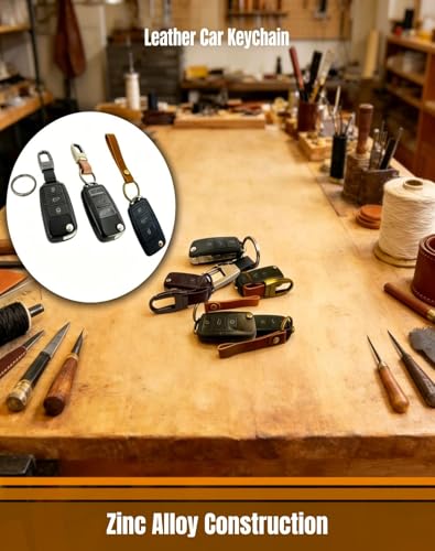 Yuxh Men Leather Car Keychain Strap with Premium Sturdy Metal Key Ring | Robust metal ring paired with soft leather strap, keeps car keys tidy for commute, travel & outdoor use - color: Yx-293 Black