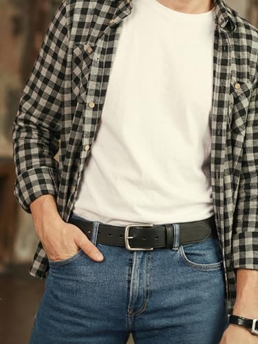 Mens Leather Belts for Jeans | Genuine Leather, Everyday Casual Dress, Classic Style, Handmade, Gift Box - color: Black 206, size: 40(Fits Waist 38"-39")