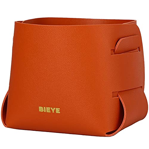 Bieye LSB005 Collapsible Leather Storage Bin Decorative Desk Organizer for Jewelry Makeup Pen Pencil Glasses Remote Controller Storage (Orange, 4" WX4 LX4 H) - color: Orange