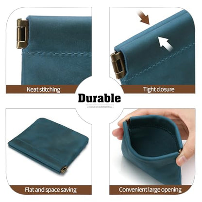 Jack&Chris Mini Coin Purse, Genuine Leather Small Coin Wallet, Leather Squeeze Coin Purse Pouch Change Holder For Men & Women, JC309 - color: Blue