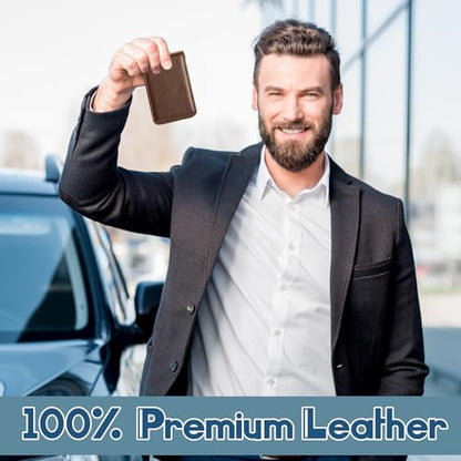 Outus 4 Pieces Business Card Holder, Gift for Husband Him Men PU Leather Business Card Case Pocket Wallet with Magnetic Shut for Valentine's Day Gift(Coffee) - color: Coffee