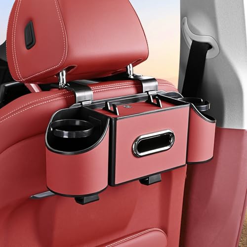 Multifunctional Back Seat Car Organizer with Cup Holders, Tissue Box Holder, Phone Stand and Hooks, 4 in 1 Car Backseat Storage Box, Car Seat Back Organizer for Sedan SUV MPV(Red) - color: Red
