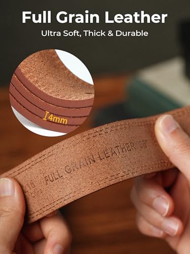 Mens Leather Belts for Jeans | Genuine Leather, Everyday Casual Dress, Classic Style, Handmade, Gift Box - color: Reddish Brown 215, size: 38(Fits Waist 36"-37")