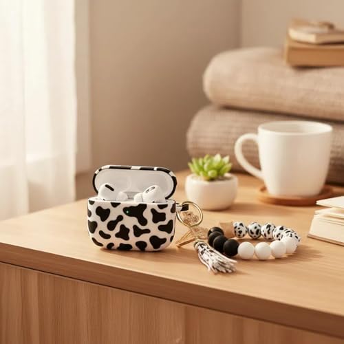 AirPods Pro 3 Case (2025), Shockproof Soft Silicone Case Cover Compatible with Apple Airpods Pro3 Case, Cute Skin Cover with Bracelet Lanyard and Keychain for Men and Women (Cow) - color: Cow