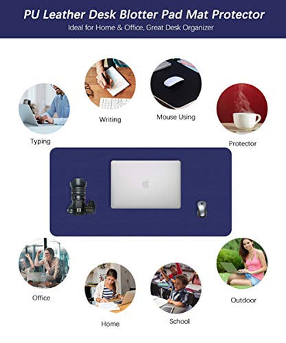 Office Desk Mats Pad Table Protector 16 X 32 Inch PU Leather Desk Blotters on Top of Desks Computer Laptop Keyboard Mouse Pad Organizer Double Side Desktop Cover Writing Mat for Girl Kids Blue/Yellow