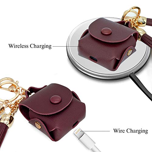MODOS LOGICOS Charging Case Cover for Apple AirPods, PU Leather Case with Drooping Tassels - Wine Red - color: WineRed(PU)