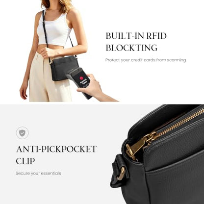 befen Anti-theft Crossbody Bag for Women Genuine Leather, Small Cross Body Shoulder Handbags with RFID Card Slots - color: Black