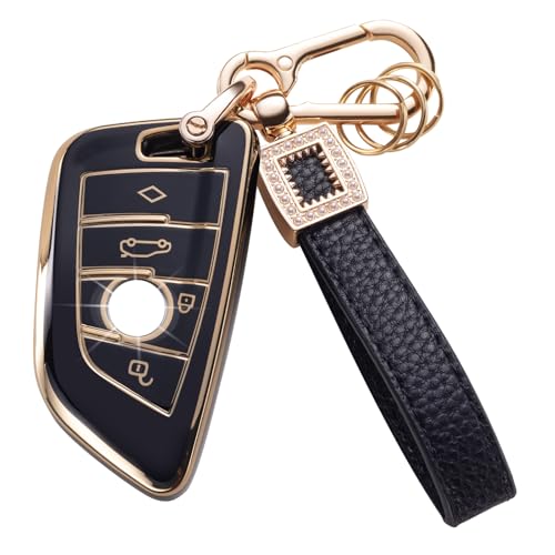for BMW Key Fob Cover with Leather Lanyard, Car Key Fob Case Compatible with BMW 2 5 6 7 SeriesX1 X2 X3 X5 X6 Smart Key Protector Holder - style: For Bmw a