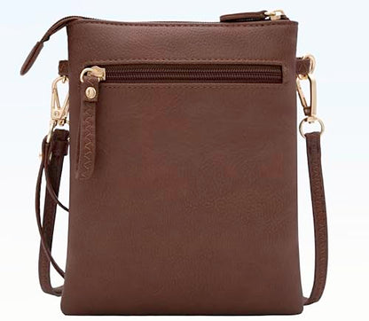Small Multi Zipper Pockets Crossbody Bag with Detachable Wristlet - color: Coffee
