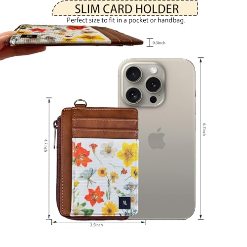 Wallet Rfid Card Holder Credit Cardholder for Women Men Thin Pocket Card Case Small Slim Minimalist Keychain Wristlet Wallets Leather (Flowers 2) - color: Flowers 2