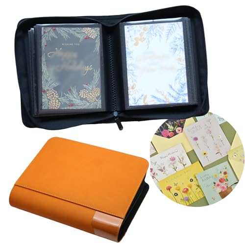 82 Pocket 5x7 Greeting Card Organizer Album,Christmas Card Book | binder for Storage protect birthday,postcard,wedding,xmas holiday card holder &display grad card keepsake gift box - color: Orange