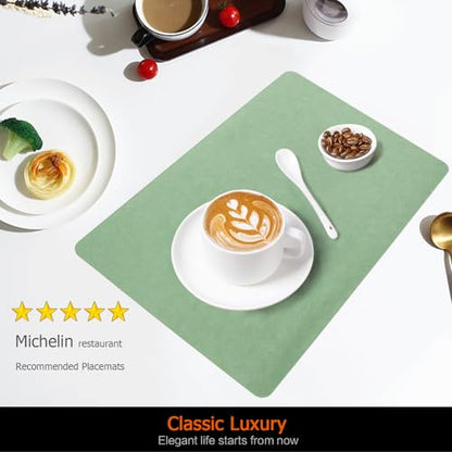 Green Plastic Placemats Set of 12, Faux Leather Waterproof Table Mats | Green Vinyl place mats,Wipeable and heat resistant table mats.Easy to clean,great for indoor and outdoor - color: Green