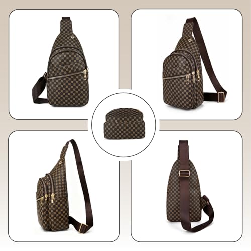 Sling Bag Set, PU Leather Sling Bag, Multi-Zipper Design for Travel, Outdoors, Valentine’s Day Gifts - color: 04-brown