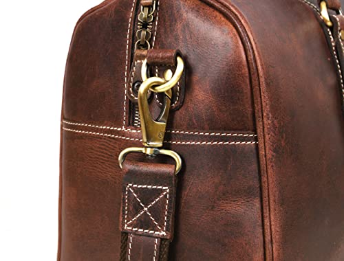 Leather Travel Duffel Bag | Gym Sports Bag Airplane Luggage Carry-On Bag | Gift for Father's Day By Aaron Leather Goods - color: Chestnut