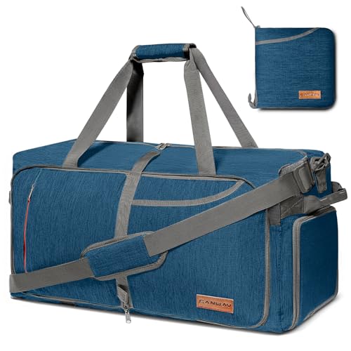 65L Travel Duffel Bag, Foldable Weekender Bag with Shoes Compartment for Men Women Water-proof & Tear Resistant (Aegean Blue, 65L) - color: Aegean Blue, size: 65L