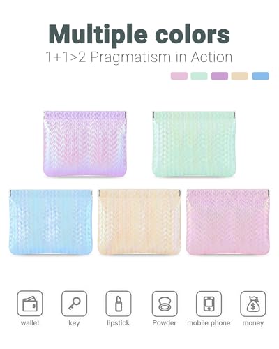2 Pack Holographic Woven Cosmetic Pouch PU Leather Snap Closure | 7x5.5 & 4.5x4.5 or Large 7x5.5 Inch, Travel Daily Use, Coin Lipstick Holder, Purse Organizer, Stain-Resistant, 5 Colors - color: holographic Blue
