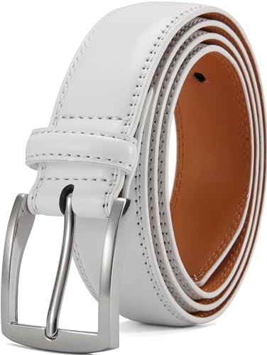 Mens Dress Belt - Genuine Leather Dress Belts For Men,Casual Suit Jeans Belt-Single Prong Buckle black belt - color: 02 White, size: Fits 42" to 46" waist