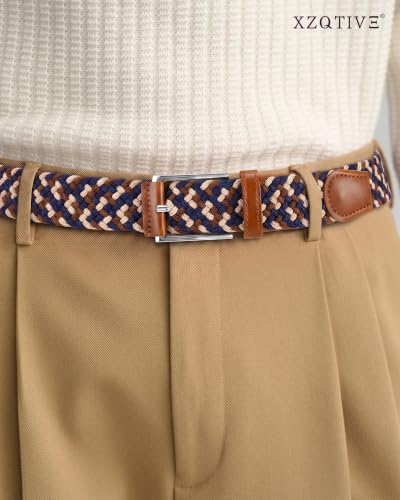 XZQTIVE Braided Stretch Belt Mens Gift Elastic Woven Belt for Golf Casual Pants Shirts Jeans - color: Beige Brown Blue, size: Fit Waist 38-43in