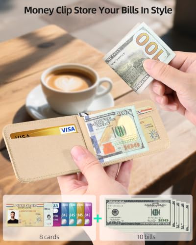 ExtreLife for MagSafe Wallet with Money Clip, ID Window & 8 Card Holder | Stronger Magnetic Wallet for iPhone 17/16/15/14/13/12 Series, RFID Blocking, for iPhone Wallet with Adjustable Stand - color: Gold