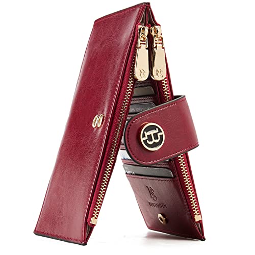 BOSTANTEN Leather Womens Wallet Large RFID Blocking Slim Card Holder - color: 5-Wine-Red