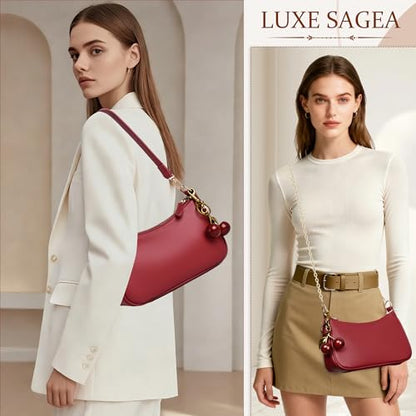Shoulder Bag for Women Cute Underarm Cherry Purse Retro Clutch Hobo Handbag Small Crossbody Bags - color: Red